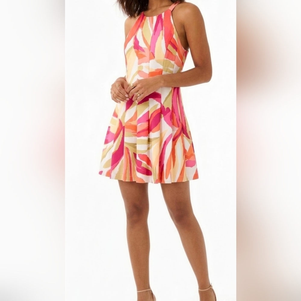 Vince Camuto Halter Dress 4P Fit And Flare Abstract Tomato Girl Soft Girl